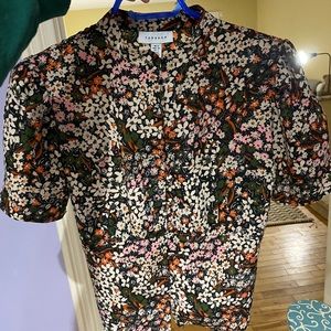 Topshop Floral Button Up Tie Back Top
